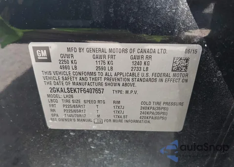 2015 GMC Terrain Slt-1 из США, поврежденный, VIN 2GKALSEK7F6407657